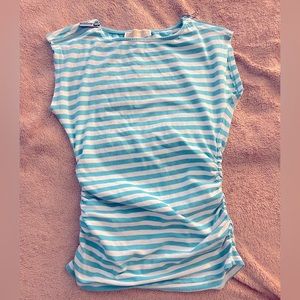 MICHAEL by Michael Kors teal and white striped tank with zipper on one sleeve